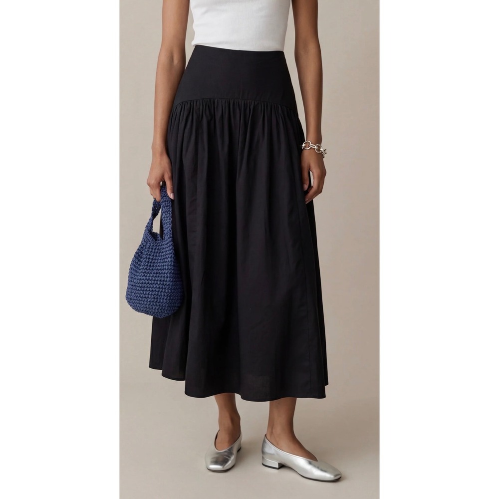 Few Moda CAARA Black Cotton Blend Drop Waist Gathered Maxi Skirt Size 8